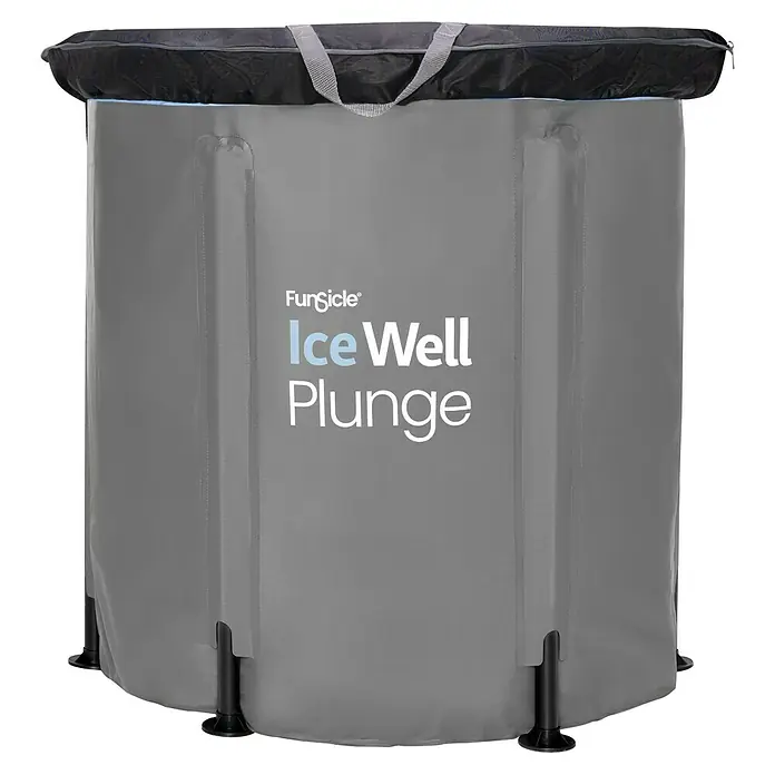 Funsicle Eistonne - Ø x H: 76 x 76 cm, Grau, 303 l - Abbildung des FunSicle Ice Well Plunge, ein Eisbad für die Kältetherapie, ideal zur Muskelregeneration und Entspannung nach dem Sport.