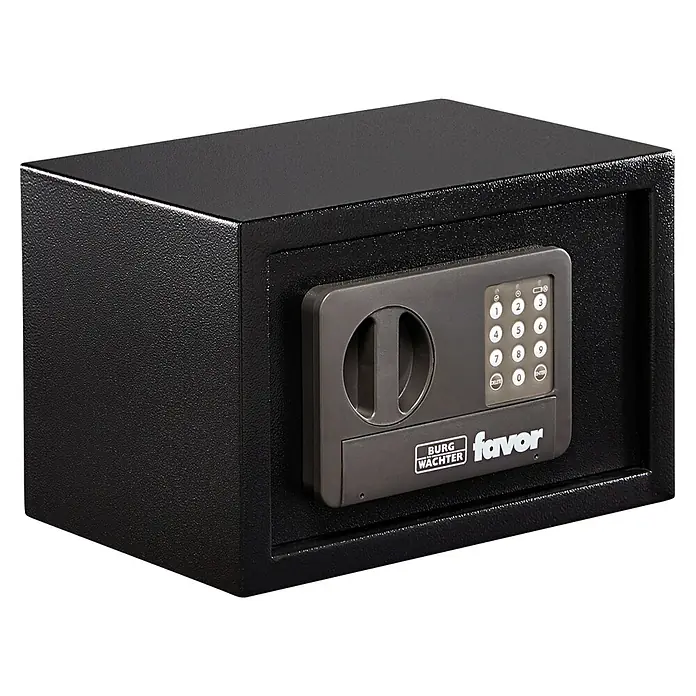 Burg-Wächter Favor Möbeltresor FAVOR S3 E - L x B x H: 31 x 20 x 20 cm, Elektronisches Zahlenschloss - Abbildung eines schwarzen Burg Wächter Favor Tresors mit elektronischem Zahlenschloss für sichere Aufbewahrung.