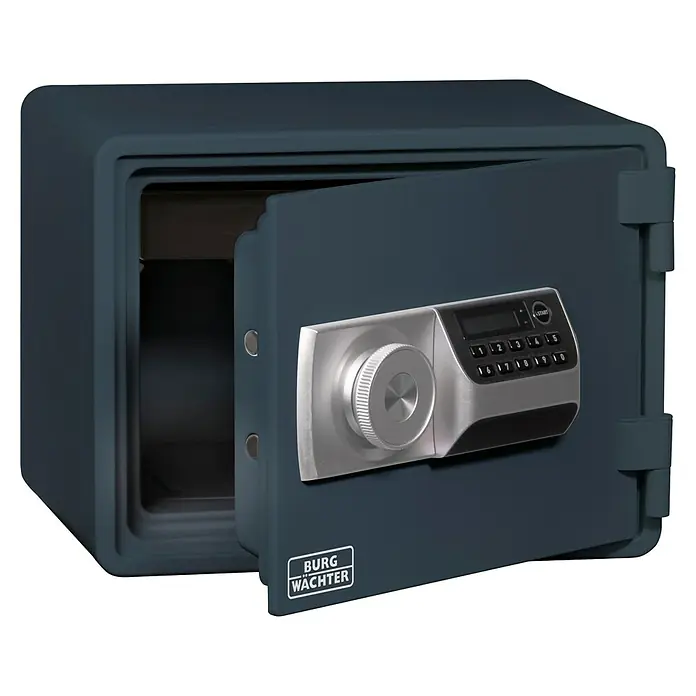Burg-Wächter Feuerschutztresor FP 44 E - L x B x H: 320 x 390 x 296 mm, Elektronisches Zahlenschloss - Geöffneter Tresor von Burg Wächter mit elektronischem Zahlenschloss zur sicheren Aufbewahrung von Wertgegenständen.