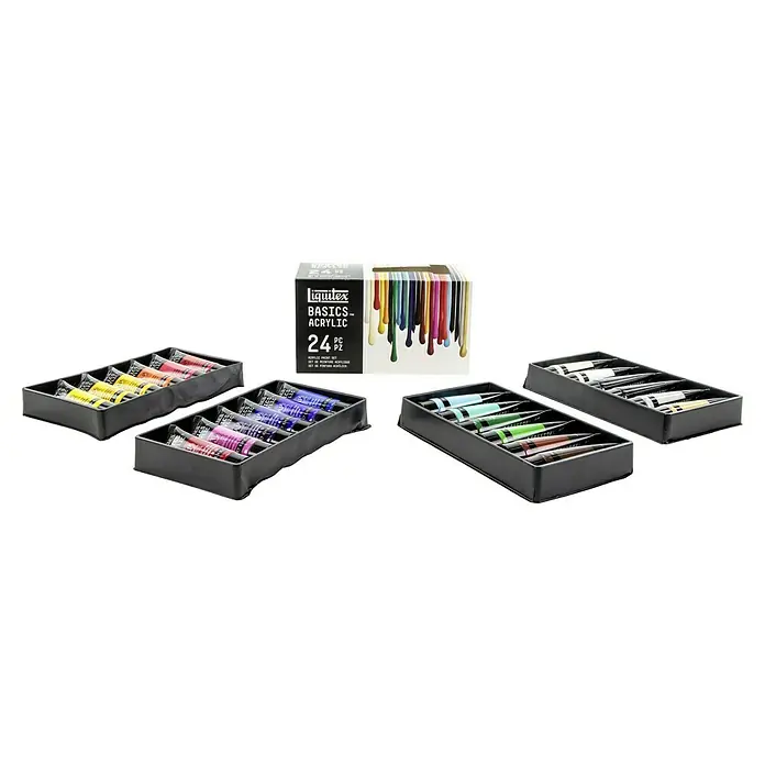 Liquitex Basics Acrylfarben-Set - Farbig sortiert, 24 Stk. x 22 ml, Tube - Liquitex Basics Acrylfarben Set mit 24 Farben, ideal für Künstler und Bastler. Enthält eine große Auswahl an lebendigen Farben in praktischen Tuben.