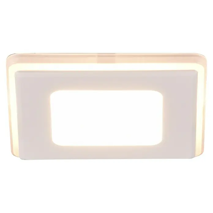 Trio Lighting Foco empotrable Nimbus - Blanco, L x An x Al: 8,5 x 8,5 x 3,9 cm, Blanco cálido - Primer plano de una lámpara de techo LED cuadrada con luz suave y difusa y un diseño moderno y minimalista.