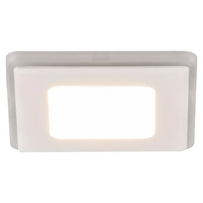 Trio Lighting Foco empotrable Nimbus - Blanco, L x An x Al: 8,5 x 8,5 x 3,9 cm, Blanco cálido - Primer plano de una moderna lámpara de techo LED cuadrada, con luz suave y difusa y un diseño blanco minimalista.