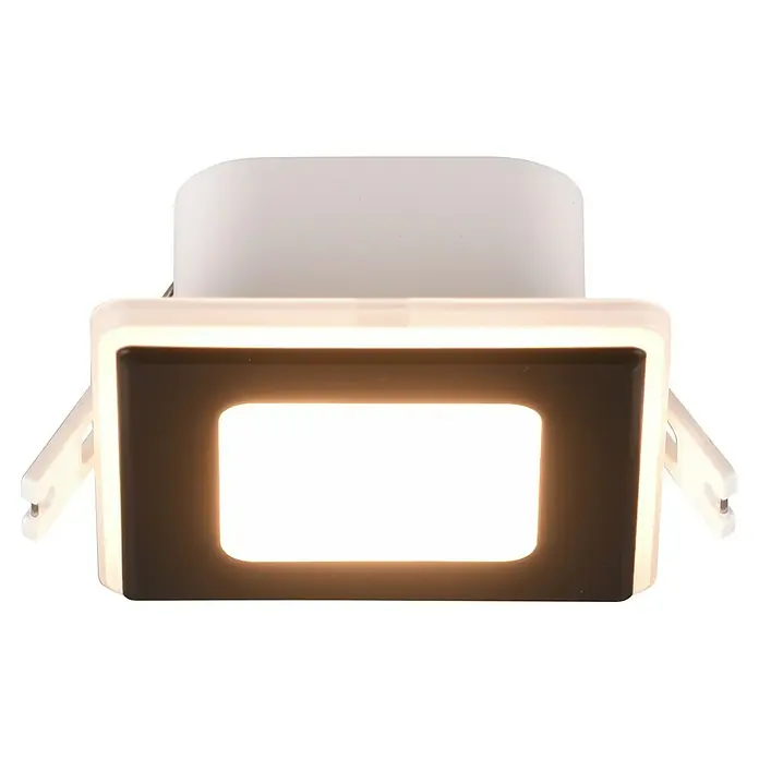 Trio Lighting Foco empotrable Nimbus - Negro, L x An x Al: 8,5 x 8,5 x 3,9 cm, Blanco cálido - Primer plano de un foco LED empotrable cuadrado y regulable en blanco y negro, ideal para soluciones de iluminación modernas.
