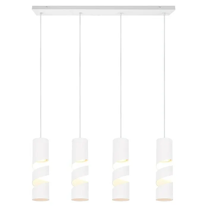 Trio Lighting Stream Lámpara colgante - 10 W, L x An x Al: 9 x 80 x 150 cm, Blanco, GU10 - Lámpara colgante blanca moderna con cuatro pantallas en espiral y diseño minimalista, perfecta para comedores o salones.