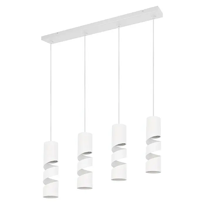 Trio Lighting Stream Lámpara colgante - 10 W, L x An x Al: 9 x 80 x 150 cm, Blanco, GU10 - Lámpara colgante blanca moderna con cuatro pantallas cilíndricas con recortes en espiral, creando un diseño de iluminación elegante.