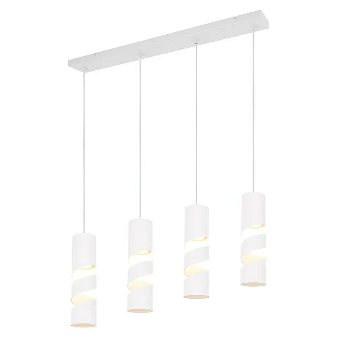 Trio Lighting Stream Lámpara colgante - 10 W, L x An x Al: 9 x 80 x 150 cm, Blanco, GU10 - Elegante lámpara colgante blanca con cuatro pantallas cilíndricas con un diseño de corte en espiral, mejorando la estética moderna.