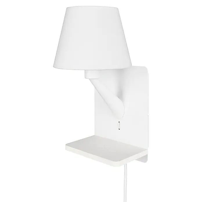 Trio Lighting Aplique de pared Comfort - 40 W, L x An x Al: 18 x 16 x 31 cm, Blanco, E14 - Lámpara de pared blanca con estante y pantalla. El diseño simple es una adición elegante a cualquier habitación.