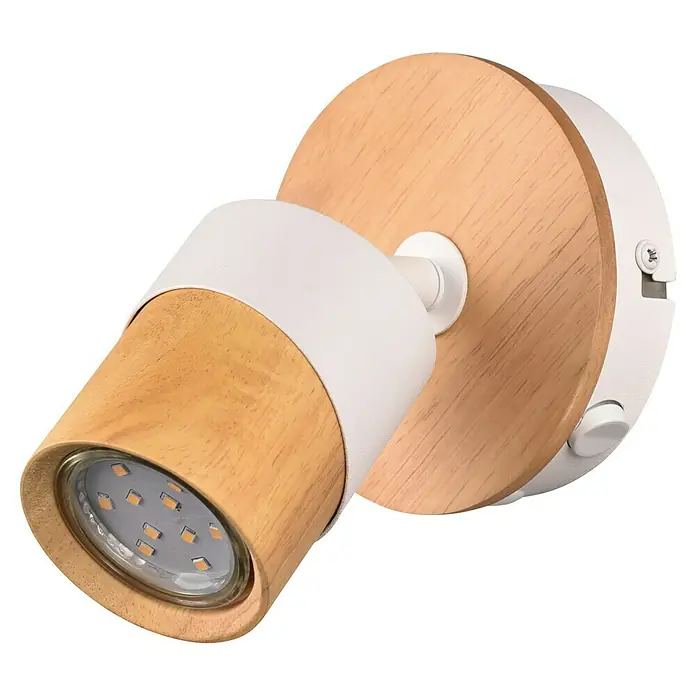 Trio Lighting Aruni Foco de pared - 10 W, L x An x Al: 15 x 11 x 13 cm, Blanco/Marrón, GU10 - Un aplique moderno con detalles de madera y acentos de metal blanco que proporciona una luz cálida y acogedora.