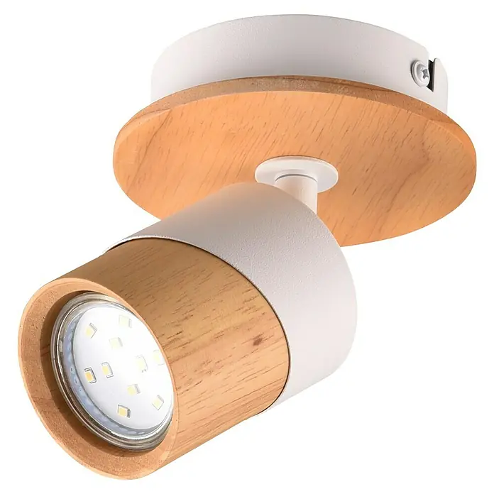 Trio Lighting Aruni Foco de pared - 10 W, L x An x Al: 15 x 11 x 13 cm, Blanco/Marrón, GU10 - Foco de madera y metal en blanco, ideal para interiores modernos. La lámpara combina elementos naturales e industriales.