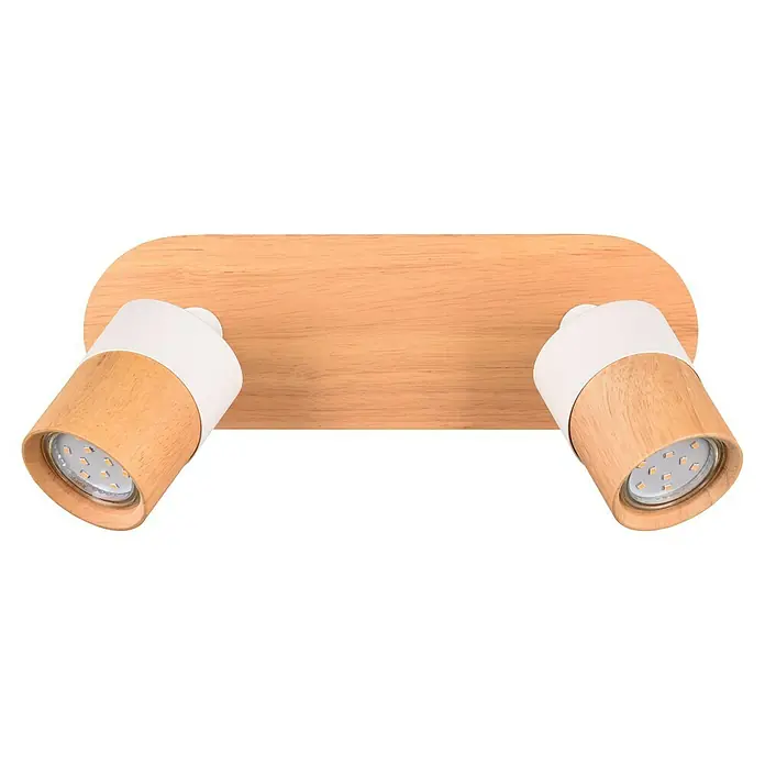 Trio Lighting Aruni Regleta - L x An x Al: 9 x 28 x 15 cm, Blanco/Marrón, GU10, 2 ud. - Imagen de una lámpara de techo de madera con dos focos, ideal para interiores elegantes.