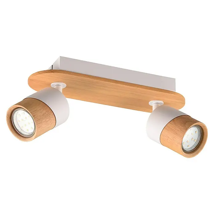 Trio Lighting Aruni Regleta - L x An x Al: 9 x 28 x 15 cm, Blanco/Marrón, GU10, 2 ud. - Lámpara de techo LED moderna con dos focos en madera y metal blanco, ideal para una iluminación elegante en cualquier habitación.