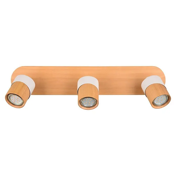 Trio Lighting Aruni Regleta - 10 W, L x An x Al: 9 x 48 x 15 cm, Blanco/Madera, GU10, 3 ud. - Luminaria de triple foco de madera con detalles blancos, ideal para interiores elegantes que necesitan iluminación dirigida.