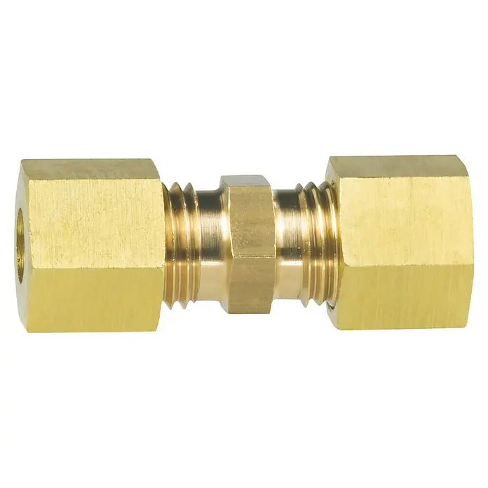 Talamex Verschraubung - Gerade, Passend für: 8mm RVS x 8mm RVS, Messing - Ein Messingverbinder mit Außengewinde und sechseckigen Muttern zur sicheren Verbindung von Rohren.