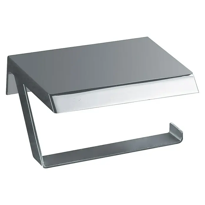 Tauro Baño Evo Portarrollos papel higiénico - Cromo - Imagen de un elegante portarrollos de papel higiénico plateado con una práctica estantería, ideal para baños modernos.