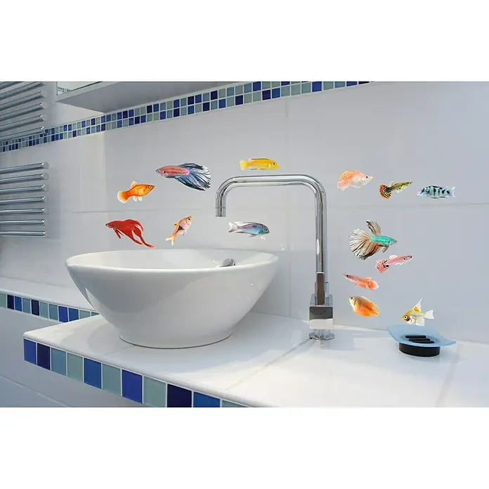 Vinilo de pared - 21 x 30 cm, Plástico, Pez tropical - Adhesivos de pared con motivos de peces que crean un ambiente submarino juguetón en el baño, ideales para una decoración marítima y fresca.