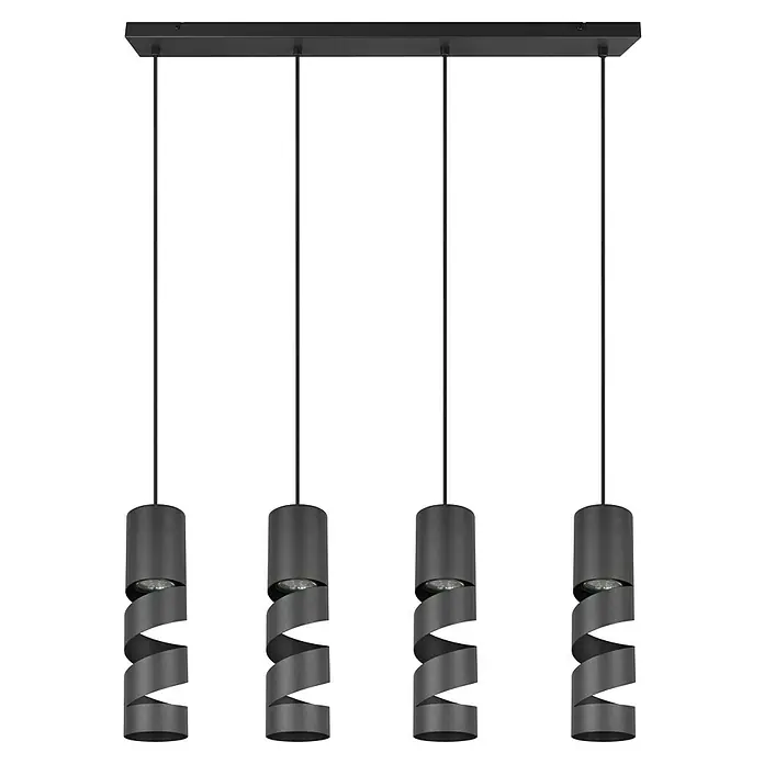 Trio Leuchten Stream Pendelleuchte - 40 W, L x B x H: 9 x 80 x 150 cm, Schwarz matt, GU10 - Moderne schwarze Hängeleuchte mit vier spiralförmigen Lampenschirmen, die ein elegantes Lichtdesign erzeugen. Ideal für Esszimmer und Wohnbereiche.