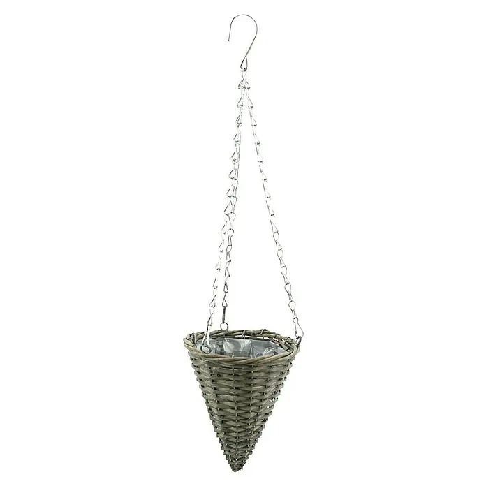 Blumenampel - Außenmaß (Ø x H): 17 x 22 cm, Polyester, Anthrazit - Hängekorb aus Weide mit einer robusten Metallkette zum Aufhängen. Perfekt für Pflanzen und Blumen, um einen rustikalen Charme zu verleihen.