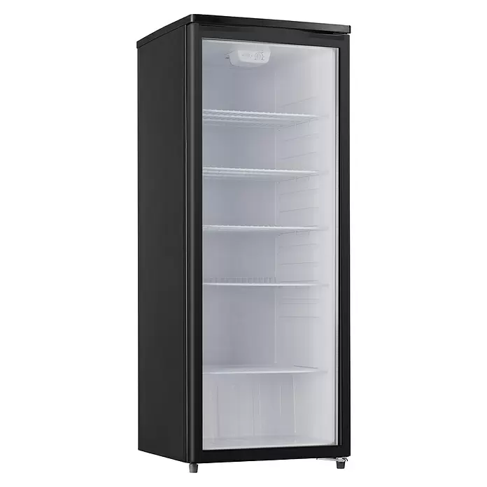 PKM Getränkekühlschrank GKS 255 B - 58 x 55 x 143 cm, Schwarz - Schwarzer Minikühlschrank mit Glastür, Innenregalen und sichtbarer Temperaturregelung.