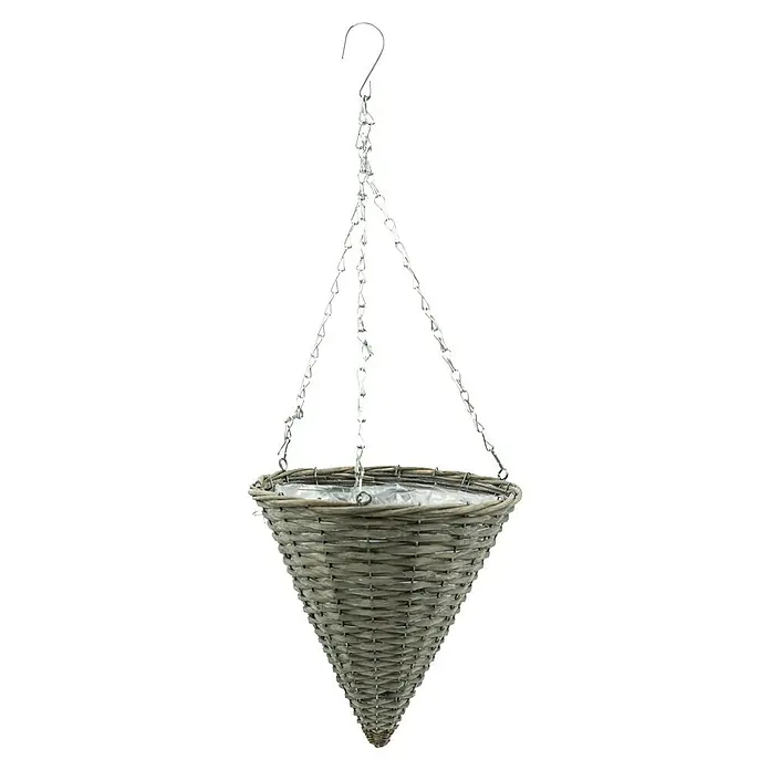 Blumenampel - Außenmaß (Ø x H): 28 x 31 cm, Polyester, Anthrazit - Dekorativer, hängender Pflanzenkorb aus Weide mit Haken zum Aufhängen für den Innen- und Außenbereich, ideal für Blumen und Pflanzen.