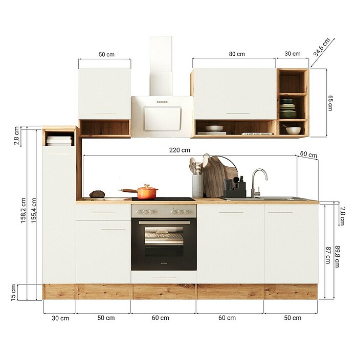 Respekta Küchenzeile BEKB250EGC (Breite: 250 cm, Mit Elektrogeräten, Grau)