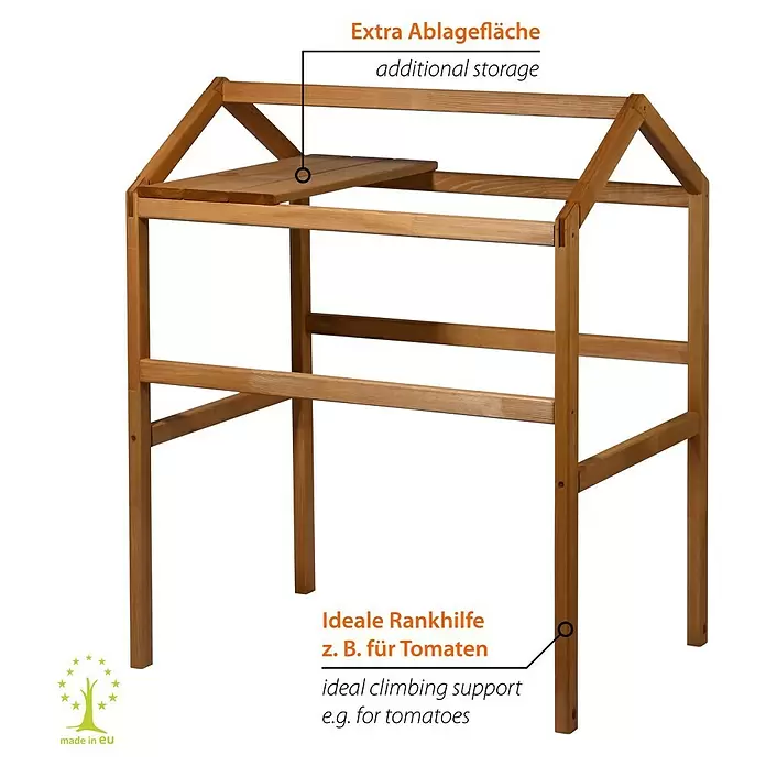 Dobar Pflanzturm - 75 x 54 x 91,5 cm, Braun - Hölzerne A-Rahmen Rankhilfe aus Holz mit Ablagefläche, ideal für Kletterpflanzen wie Tomaten.