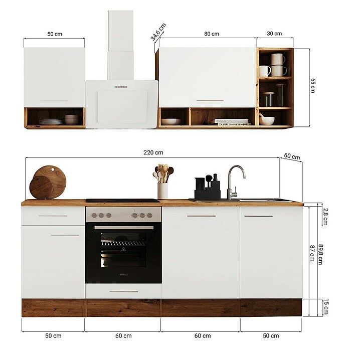 Respekta Singleküche BEKB220EWC (220 cm, Weiß)