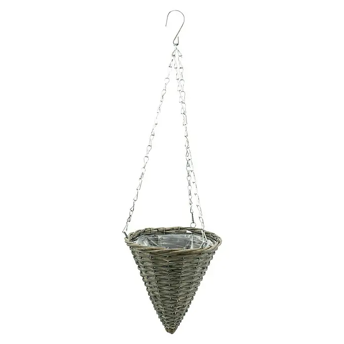 Blumenampel - Außenmaß (Ø x H): 22 x 26 cm, Polyester, Anthrazit - Korb-Blumenampel mit Metallkette und Haken zum Aufhängen, ideal für Pflanzen oder Blumen im Innen- oder Außenbereich.