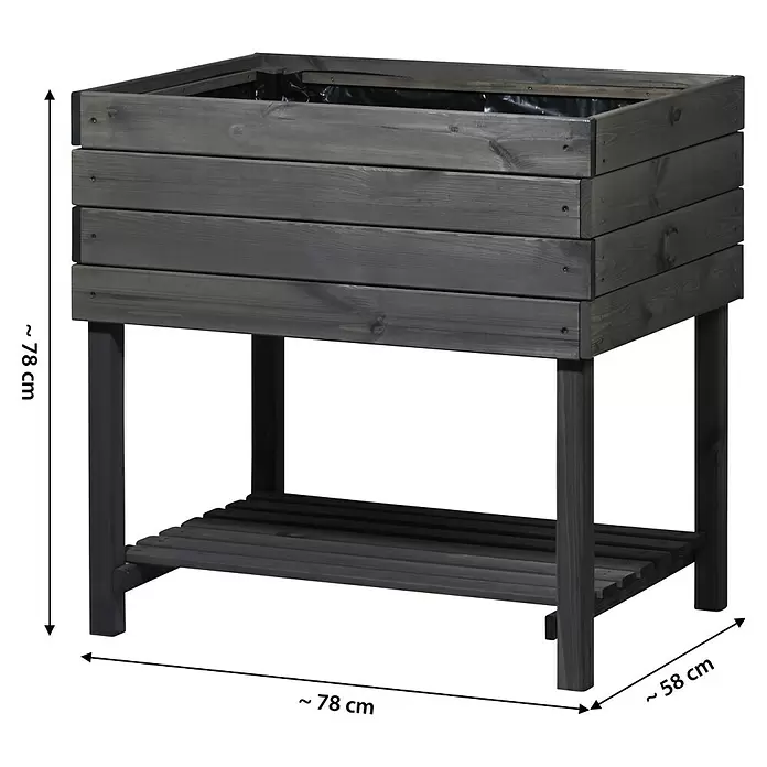 Dobar Hochbeet Kubus 2.0 - 78 x 58 x 78 cm, Holz, Anthrazit - Dunkelgraues Hochbeet aus Holz mit Ablage, ca. 78 cm hoch, 78 cm lang und 58 cm breit.