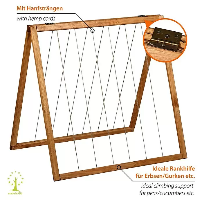 Dobar Rankhilfe - 58 x 70 cm, Holz, Braun - Hölzerne A-Rahmen Rankhilfe mit Hanfseilen für Erbsen/Gurken.