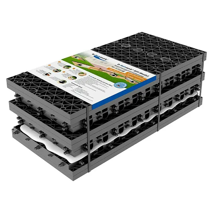 FunkeGruppe Sistema de infiltración - Volumen: 272 l, Máx. área de aplicación: 10 m² - Una pila de módulos D-Raintank DIY, infiltración de agua de lluvia para el hogar, para un ahorro futuro en las tarifas de aguas superficiales.