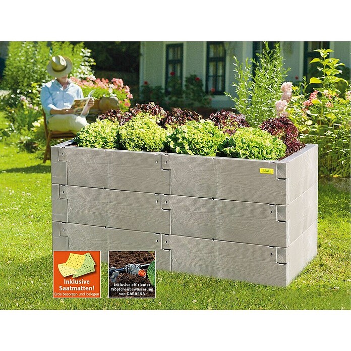 Juwel Hochbeet Timber Set mit Bewässerung & Saatmatten (130 x 60 x 60 cm, Kunststoff, Grau) | BAUHAUS