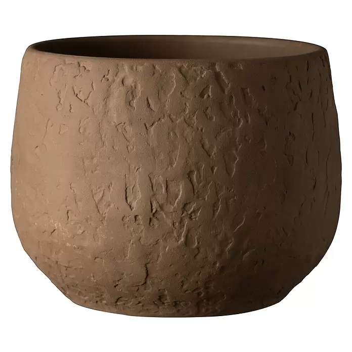 Soendgen Keramik Übertopf rund Teramo Terra - Außenmaß (Ø x H): 24 x 19 cm, Dunkelbraun, Keramik - Runder, brauner Pflanztopf mit Textur.