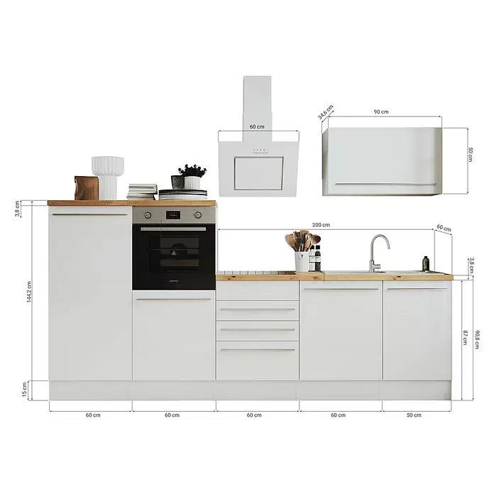 Respekta Premium Küchenzeile GabrielBreite: 290 cm, Weiß, Mit Elektrogeräten