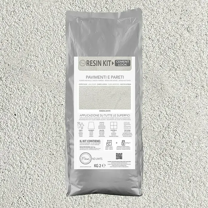 Fleur Kit Microcemento - Mineral White, 2 kg - Fleur Resin Kit Aspecto Cemento para suelos y paredes. Duradero y versátil para aplicaciones en superficies interiores y exteriores.
