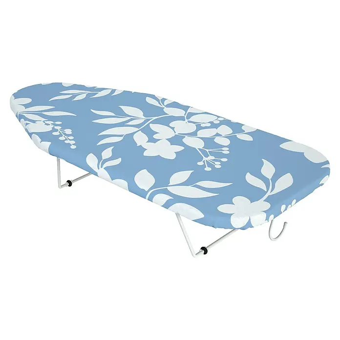 Bügeltisch Tisch-Bügelbrett Table Board - 70 x 32 cm - Ein blaues, blumengemustertes Bügelbrett mit weißem Gestell. Praktisch für schnelles Bügeln zwischendurch und platzsparend verstaubar.