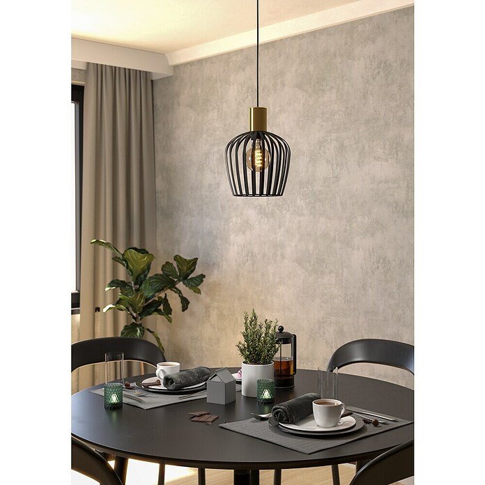 Eglo Lámpara colgante redonda Empoli (40 W, Ø x Al: 20 x 110 cm, Negro, E27) | BAUHAUS