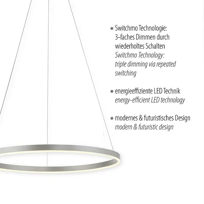 Just Light Ritus Lámpara colgante LED redonda - 28 W, Plata, Blanco cálido - Lámpara colgante de estilo moderno con tecnología LED y función de atenuación triple para una iluminación de bajo consumo.