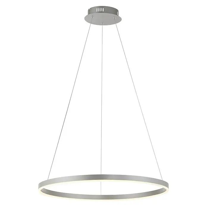 Just Light Ritus Lámpara colgante LED redonda - 28 W, Plata, Blanco cálido - Elegante lámpara colgante LED de anillo plateado. La lámpara moderna cuelga de delicadas cuerdas de un soporte de techo redondo.