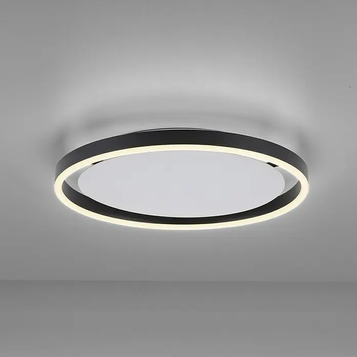 Just Light Ritus Plafón LED redondo - L x An x Al: 39,3 x 39,3 x 5,3 cm, Blanco cálido - Lámpara de techo LED moderna con marco negro y difusor blanco. Diseño elegante para interiores elegantes con iluminación agradable.