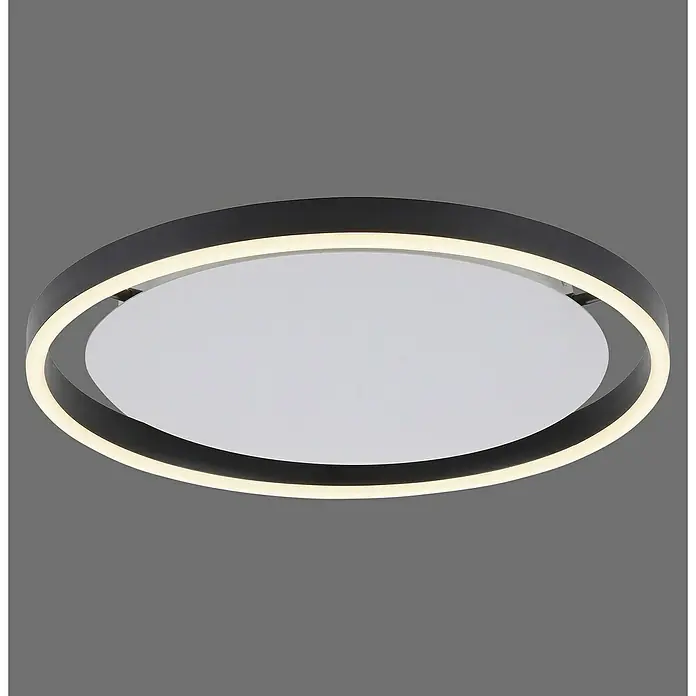 Just Light Ritus Plafón LED redondo - L x An x Al: 39,3 x 39,3 x 5,3 cm, Blanco cálido - Lámpara de techo LED moderna con un marco negro y una cubierta blanca difusa, que ofrece un diseño elegante y minimalista.