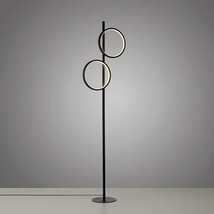 Just Light Ritus Lámpara de pie LED - Altura: 151 cm, Negro, Blanco cálido - Elegante lámpara de pie con dos elementos de iluminación circulares, que encarna una estética de diseño moderno y minimalista.