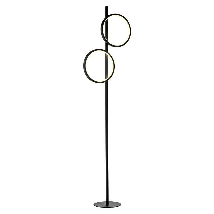 Just Light Ritus Lámpara de pie LED - Altura: 151 cm, Negro, Blanco cálido - Elegante lámpara de pie negra con dos círculos LED, ideal para un ambiente moderno y elegante en el hogar.
