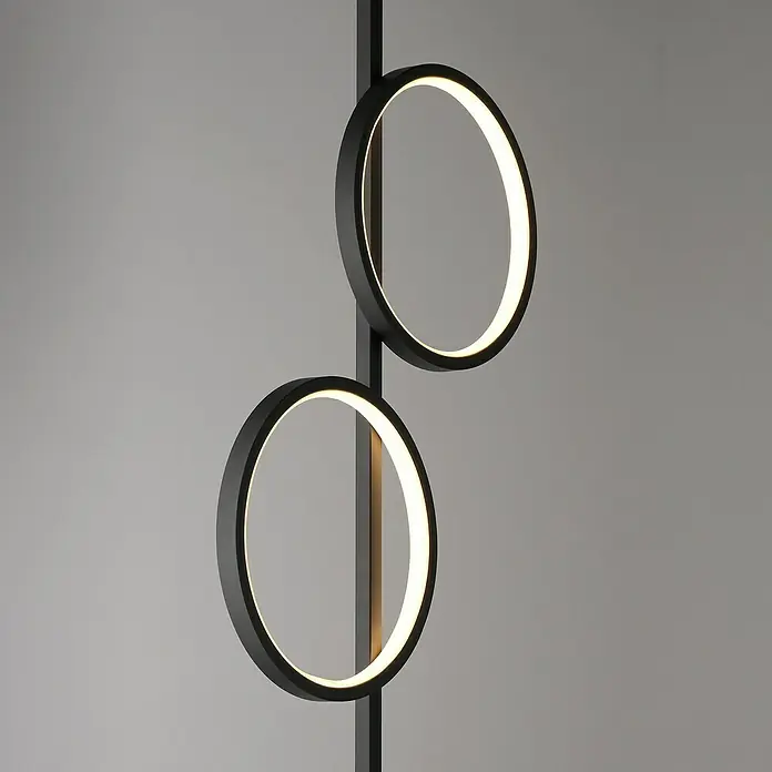 Just Light Ritus Lámpara de pie LED - Altura: 151 cm, Negro, Blanco cálido - Elegante lámpara de pie con dos luces LED circulares, creando un ambiente moderno y elegante. Ideal para espacios de vida o trabajo.