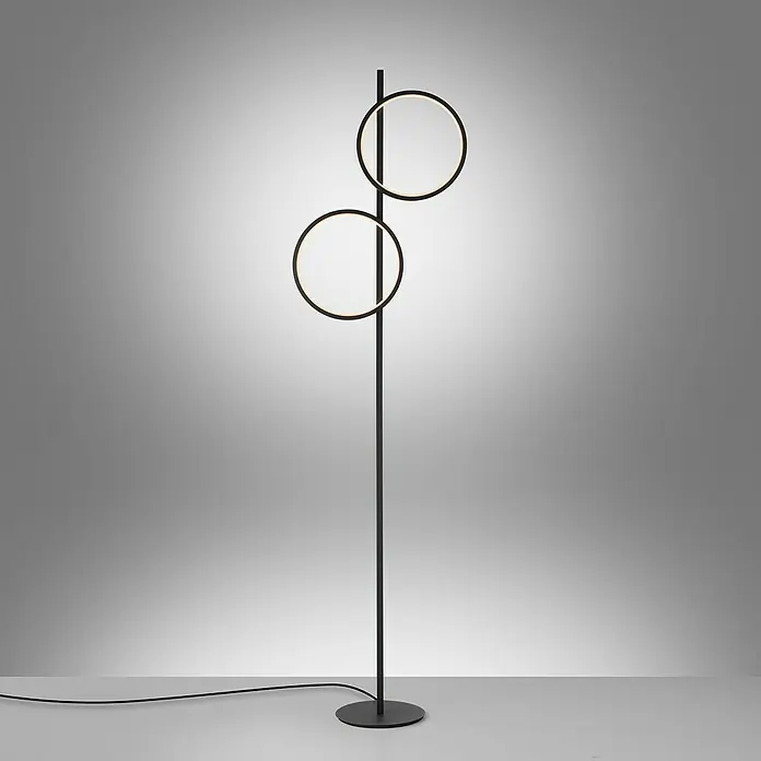 Just Light Ritus Lámpara de pie LED - Altura: 151 cm, Negro, Blanco cálido - Elegante lámpara de pie con dos luces circulares. Diseño minimalista para una iluminación elegante.