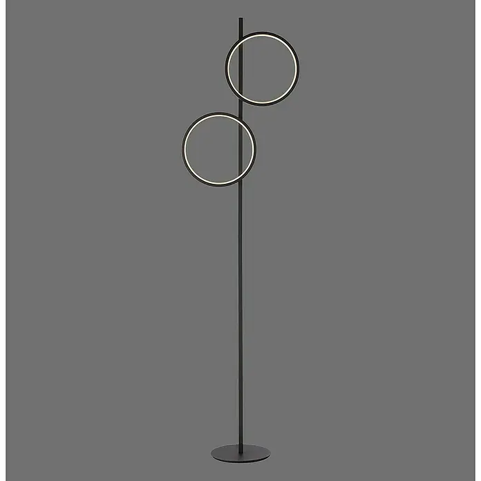Just Light Ritus Lámpara de pie LED - Altura: 151 cm, Negro, Blanco cálido - Elegante lámpara de pie con dos elementos de luz circulares. La lámpara es moderna y elegante y encaja perfectamente en cualquier sala de estar.