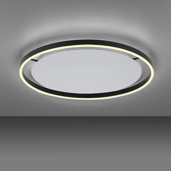 Just Light Ritus Plafón LED redondo - L x An x Al: 58,5 x 58,5 x 5,3 cm, Blanco cálido - Lámpara de techo moderna con borde negro e iluminación LED integrada para una iluminación elegante de la habitación.