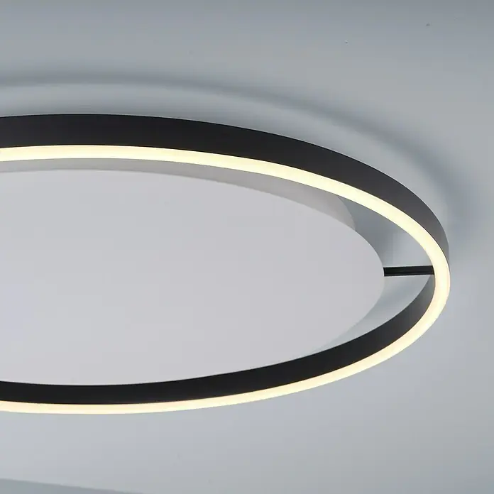 Just Light Ritus Plafón LED redondo - L x An x Al: 58,5 x 58,5 x 5,3 cm, Blanco cálido - Lámpara de techo moderna con diseño en forma de anillo e iluminación LED integrada que crea un ambiente elegante. Marco negro con luz suave.