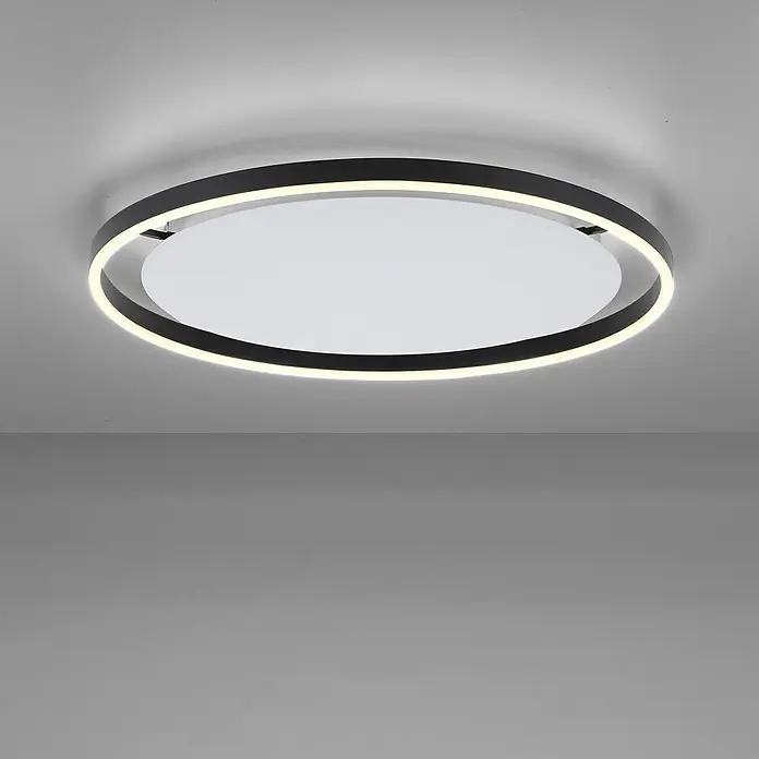 Just Light Ritus Plafón LED redondo - L x An x Al: 58,5 x 58,5 x 5,3 cm, Blanco cálido - Elegante lámpara de techo LED con marco negro y difusor redondo brillante. Su diseño moderno proporciona iluminación elegante para cualquier habitación.