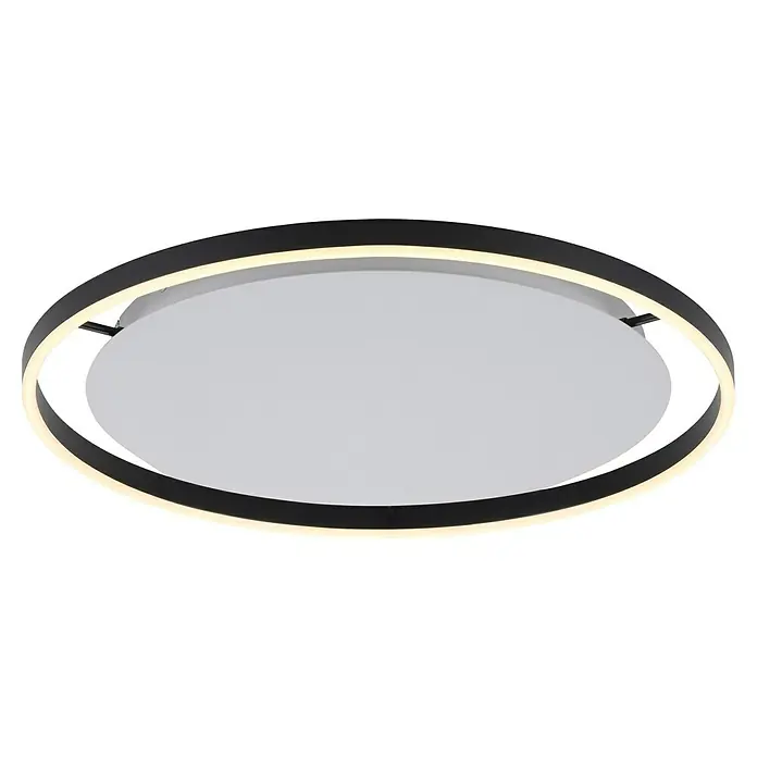 Just Light Ritus Plafón LED redondo - L x An x Al: 58,5 x 58,5 x 5,3 cm, Blanco cálido - Elegante lámpara de techo con anillo negro y cubierta blanca, que añade un toque moderno y elegante a la decoración.
