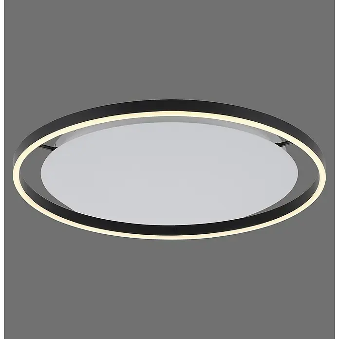 Just Light Ritus Plafón LED redondo - L x An x Al: 58,5 x 58,5 x 5,3 cm, Blanco cálido - Elegante lámpara de techo LED con marco negro y difusor blanco central para una solución de iluminación moderna.